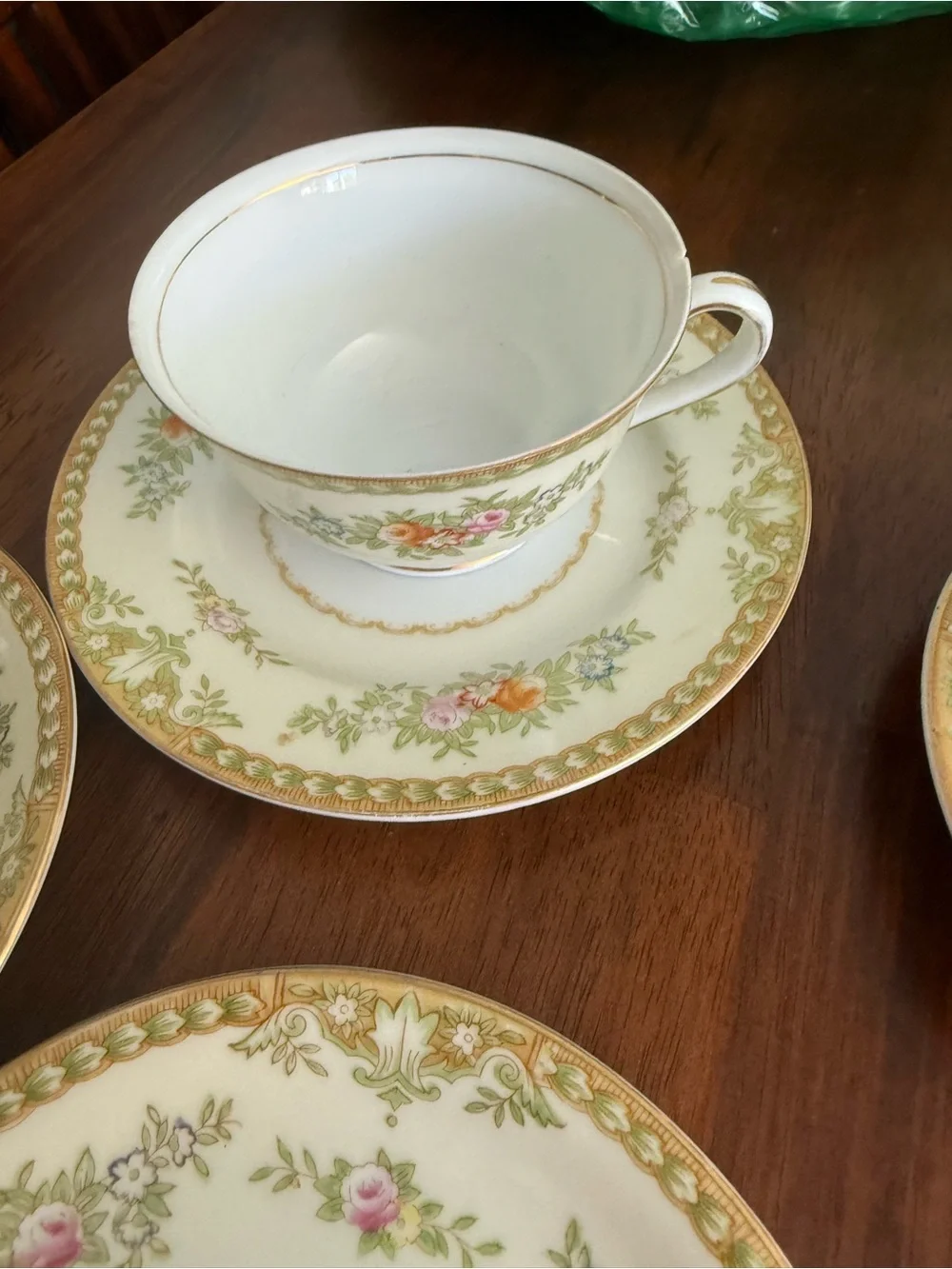 Aladdin Vintage Floral Bone China Teacup and Saucer - Cream with Pastel Florals